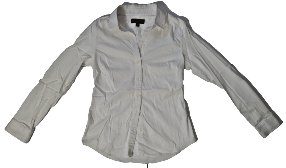 Banana Republic Womens 4 White Ruffle Front Tailored Fit Button Down Shirt